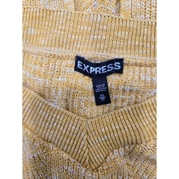 EXPRESS Sweater Womens Large XS Long Bell Sleeve Crop V Neck Pullover Yellow - Picture 4 of 5